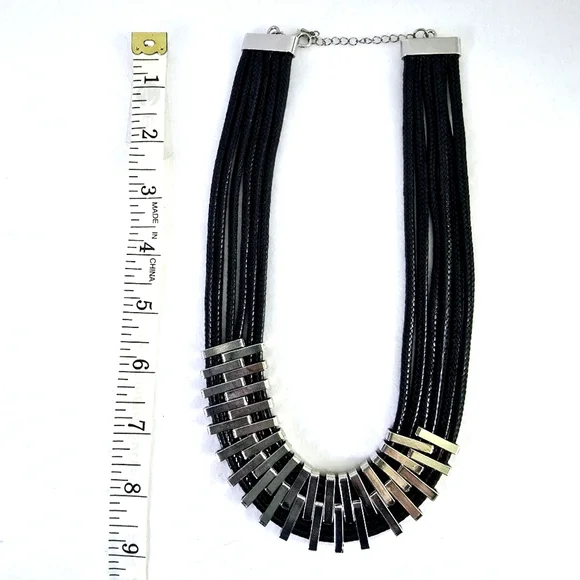 Black Gothic Dark Cords With Adjustable Silver Pieces Necklace With 2" Extender - Picture 5 of 12